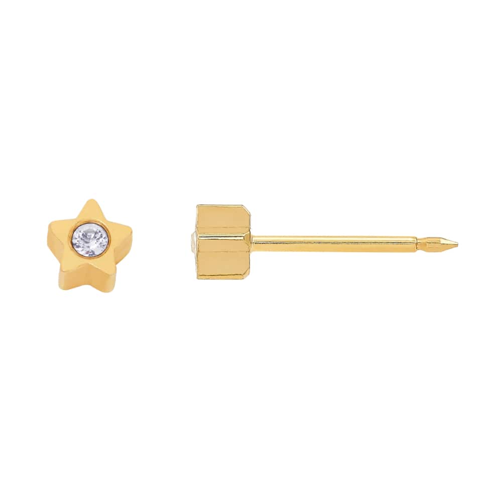 Inverness 24K Gold Plated 2mm Sterne mit Steinen Piercing Ohrringe 24C - Image 3