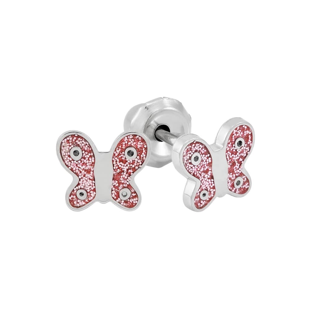 Inverness Medical Edelstahl 6mm Schmetterling Rosé Emaille mit Kristall Piercing Ohrringe 008C