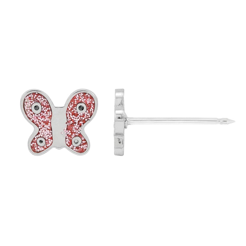 Inverness Medical Edelstahl 6mm Schmetterling Rosé Emaille mit Kristall Piercing Ohrringe 008C - Image 2