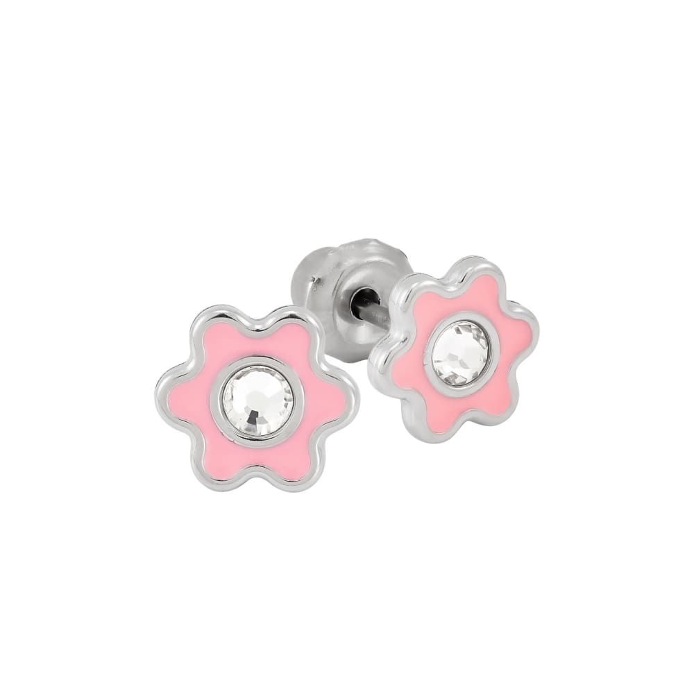 Inverness Medical Edelstahl 6mm Blumenrosa mit Kristallpiercing Ohrringe 009C