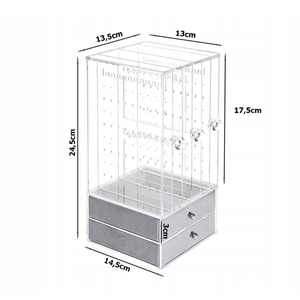 Gugita Schmuckorganisator Casket Display, Elegante Aufbewahrungsbox für Ohrringe, Ketten und Armbänder, Transparent Grau - Image 6
