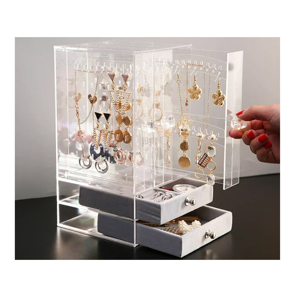 Gugita Schmuckorganisator Casket Display, Elegante Aufbewahrungsbox für Ohrringe, Ketten und Armbänder, Transparent Grau - Image 2