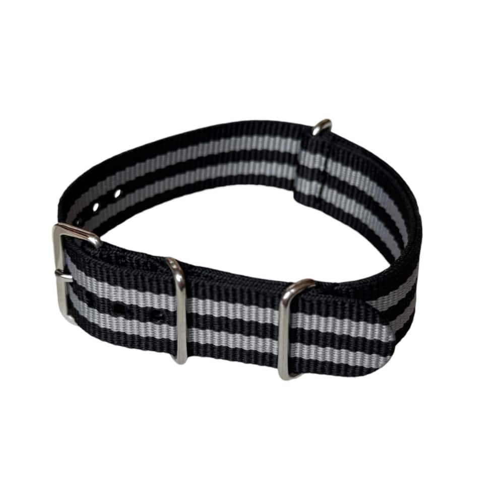 Nylon NATO-Strap schwarz mit grauer Band, 18mm