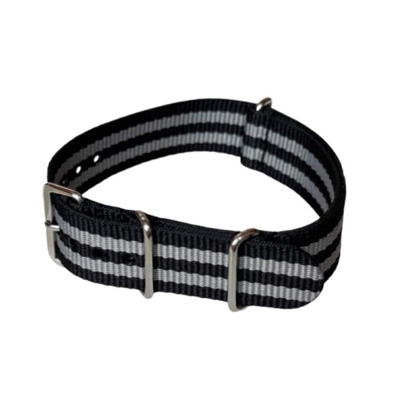 Nylon NATO-Strap schwarz mit grauer Band, 20mm