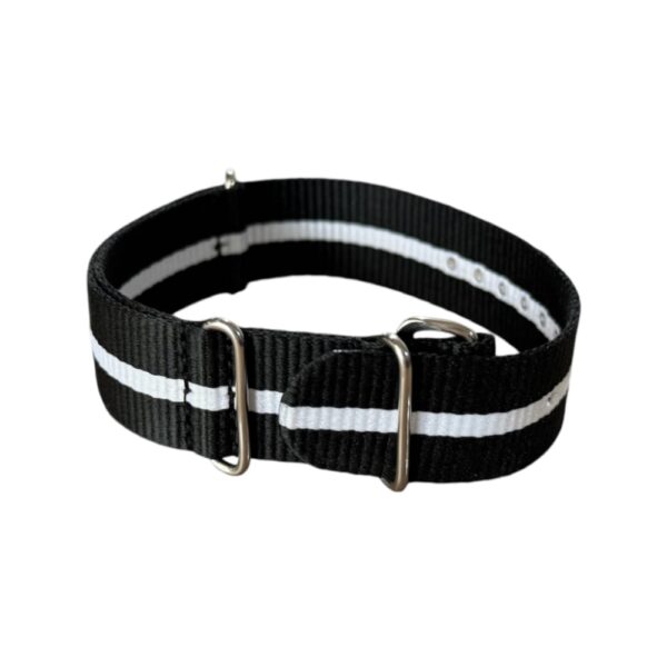 Nylon NATO-Strap Schwarz mit Weißer Akzentstreifen, 22mm