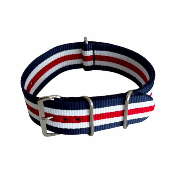 Nylon Armband NATO-Strap Blau, Rot und Weiß, 20mm