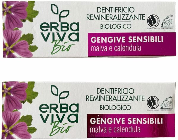 Pack von 2 Erba Viva Bio Organische Zahnpasta mit Malve und Calendula 2 x 75 ml