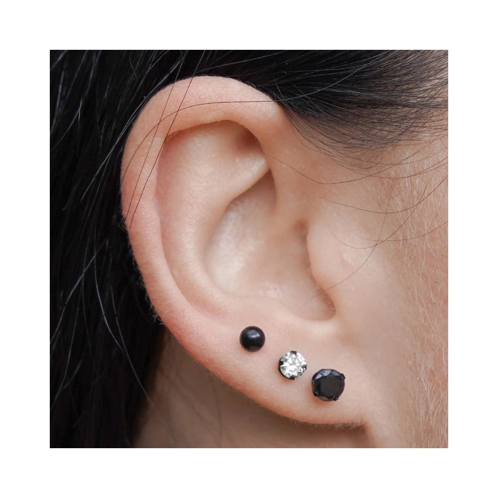 Studex Schwarzer Stahl Ohrringe mit weißem Zirkonia, 4mm, 7517-0100 - Image 3