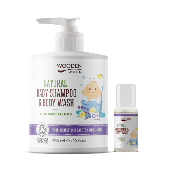 Natürliches Baby-Shampoo Körperwaschmittel Lavendel Kräuter WOODEN SPOON 300 ml