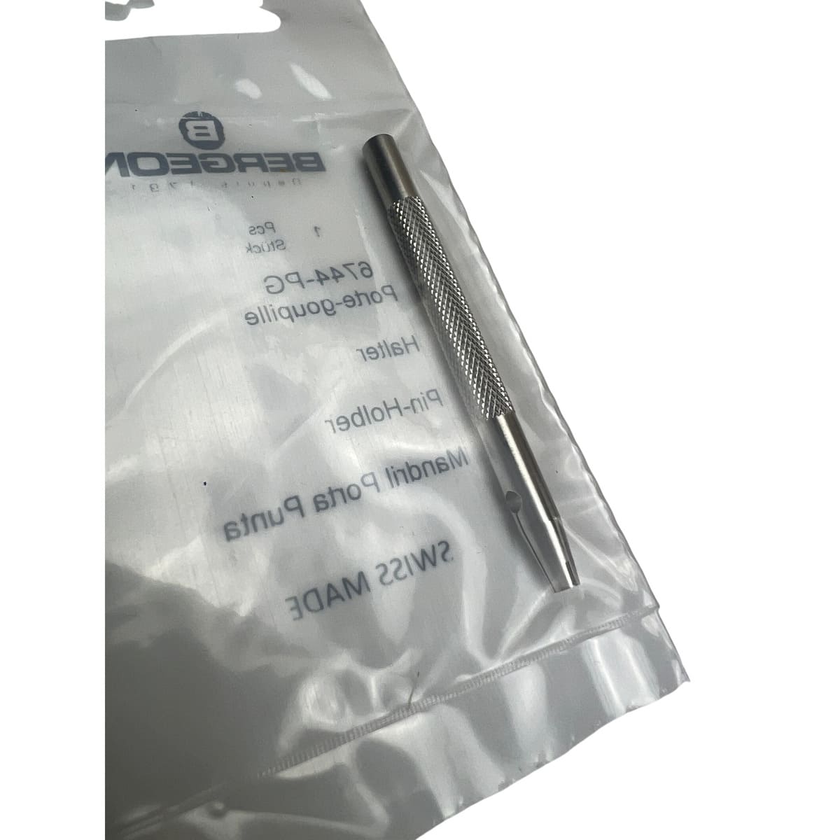 Bergeon 6744-PG Pin-Halter, Stahl, doppelter Halter, geriffelter Griff, 60 mm - Image 5