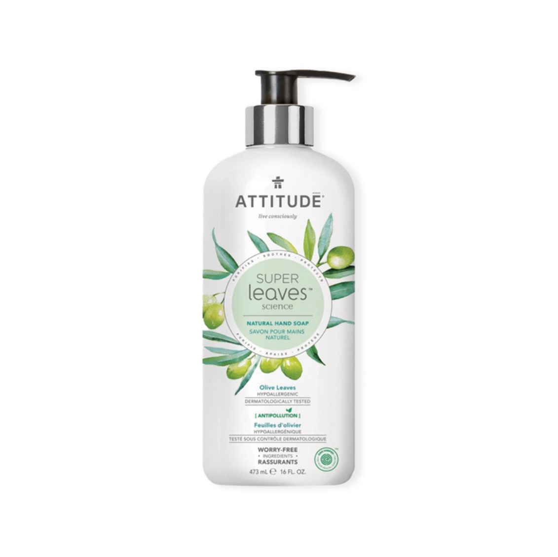 Liquid Hand Soap Olive Leaves Super leaves ATTITUDE