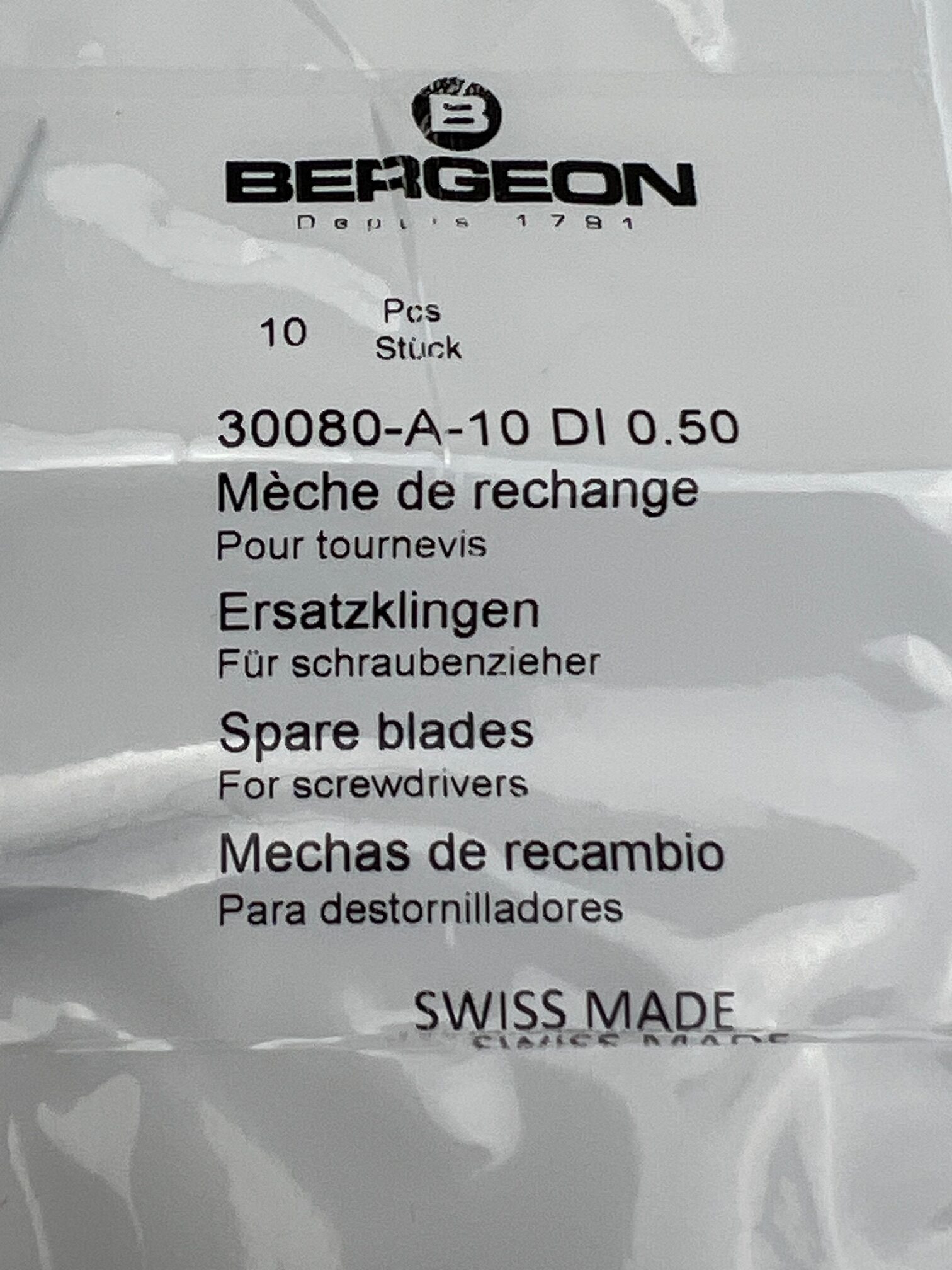 Bergeon Ersatzschraubendreherklingen 0.50 mm, 10 Stück, Schweizer Qualität - Image 2
