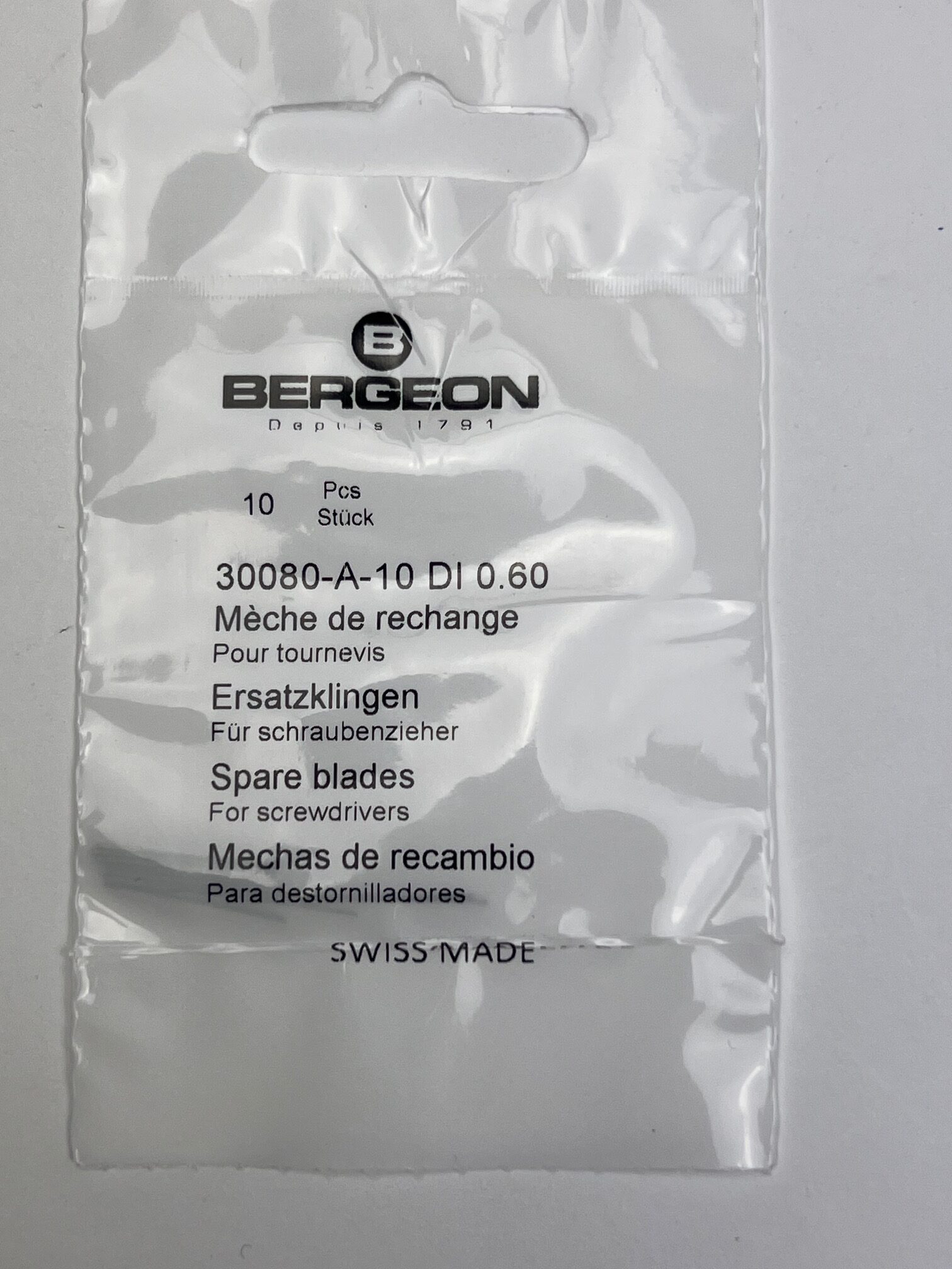 Bergeon 30080-A-10 DI 0.60 Edelstahl Schraubendreher Klingen 10 Stück - Image 2