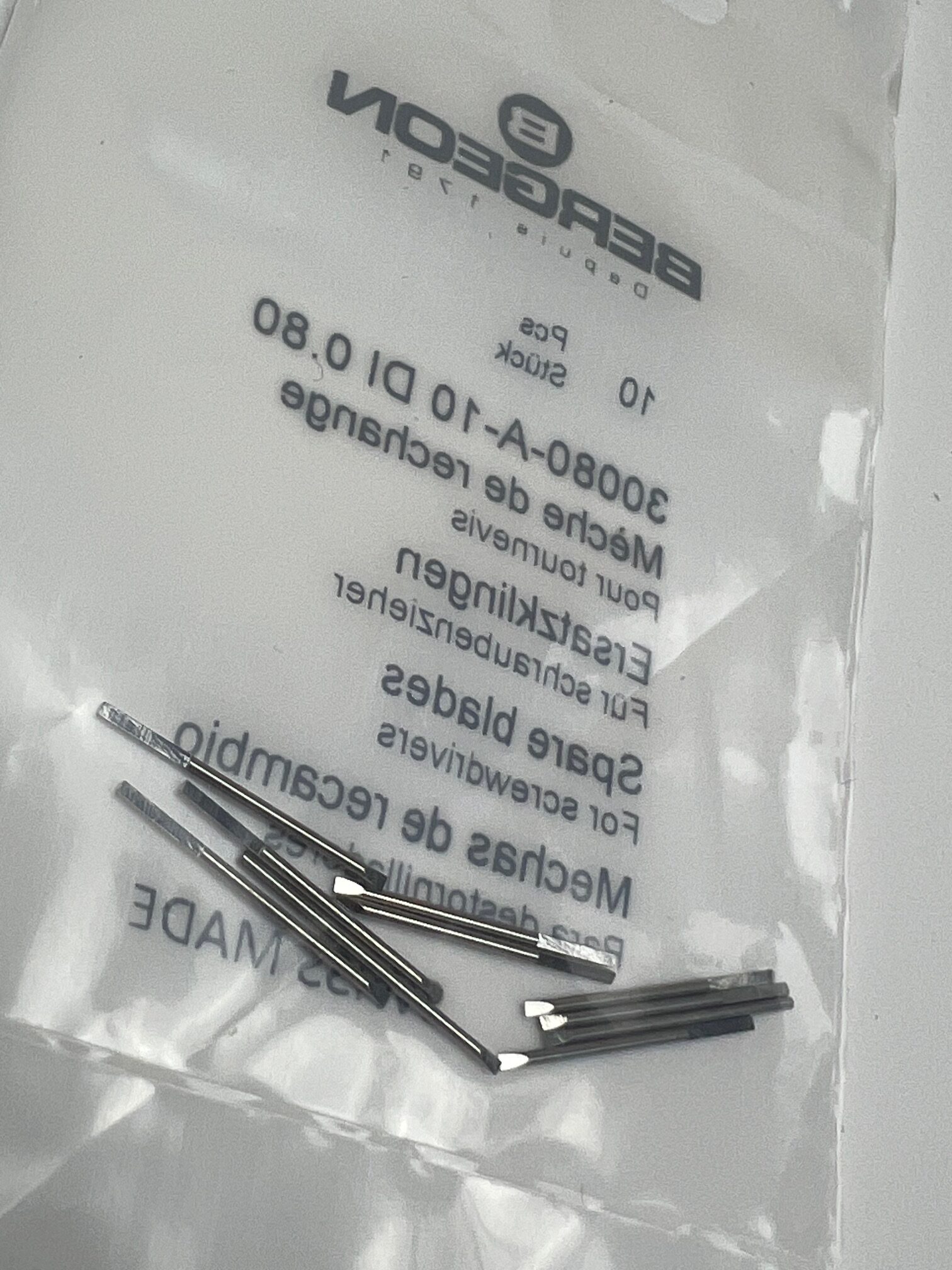 Bergeon 30080-A-10 DI 0.80 Stahl Schraubendreherklingen 10 Stück