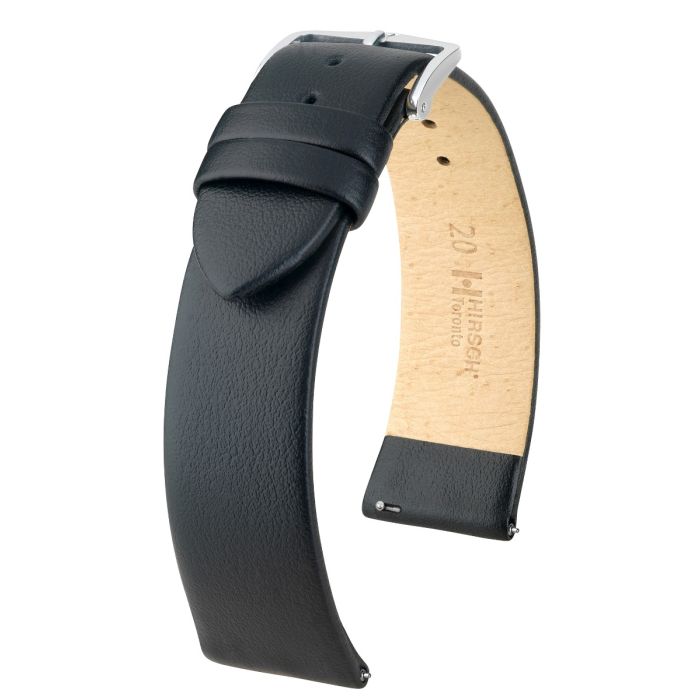 Hirsch Toronto L schwarzes Kalbsleder Armband 18 mm mit silberner Schnalle