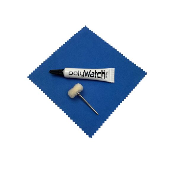PolyWatch Kunststoffglas Polier-Set mit Reinigungstuch & 21mm Baumwollbürste