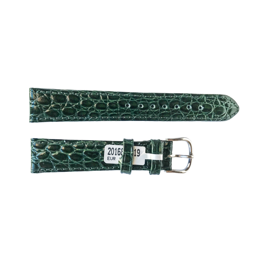 Croco-Muster Lederarmband in Grün mit 18 mm Silberton-Betitel