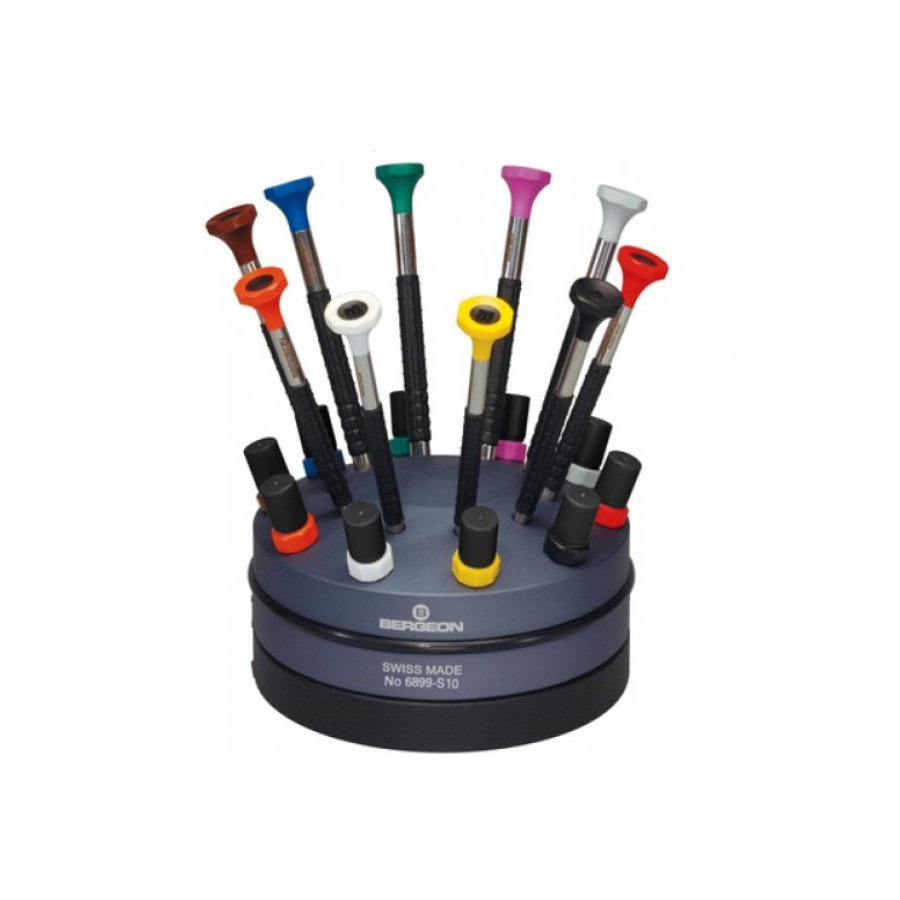 Bergeon 6899-S10 Set von 10 ergonomischen Schraubendrehern mit Ersatzblättern