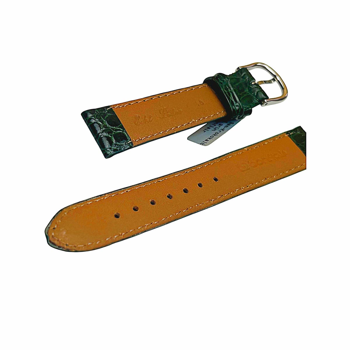 Croco-Muster Lederarmband in Grün mit 18 mm Silberton-Betitel - Image 8