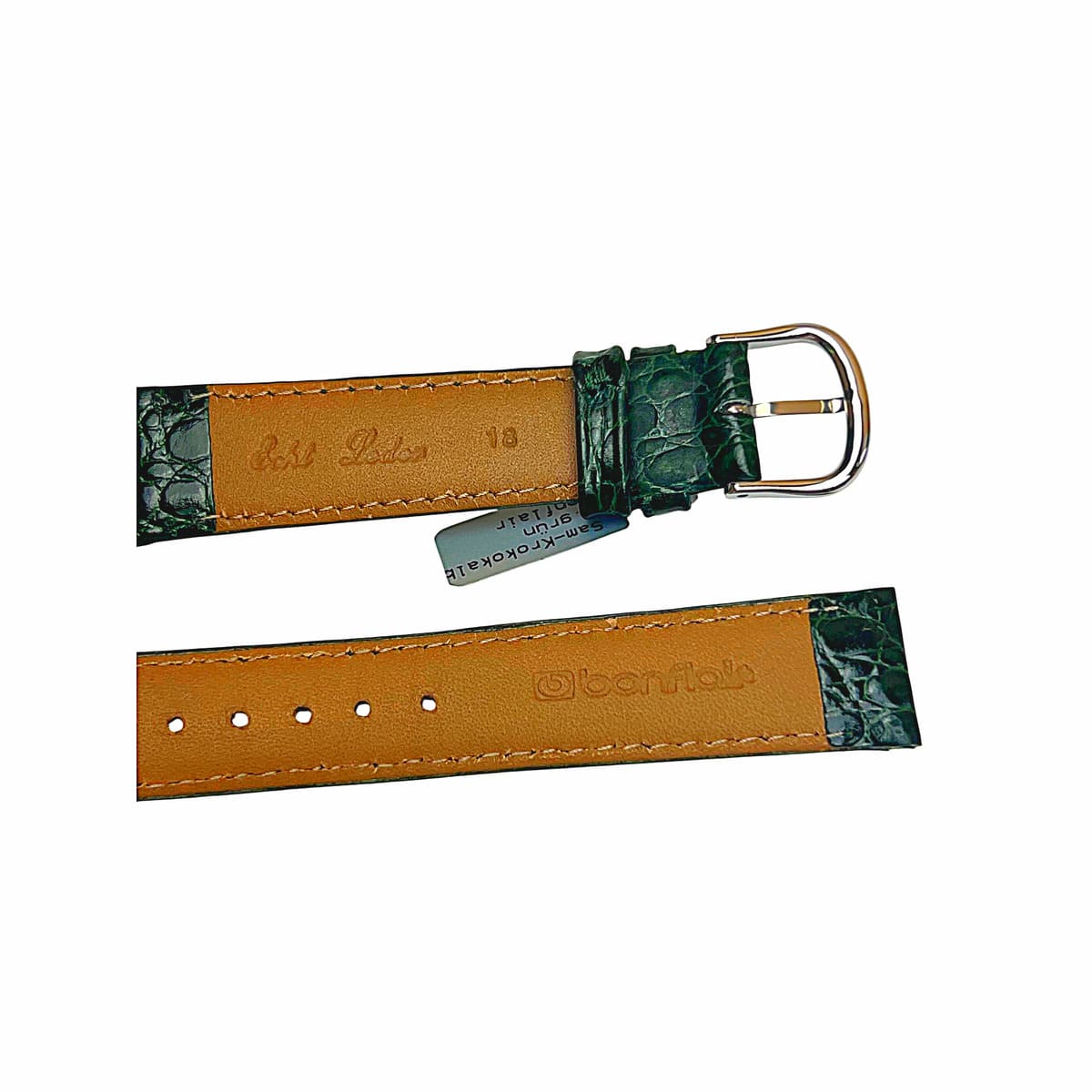 Croco-Muster Lederarmband in Grün mit 18 mm Silberton-Betitel - Image 9