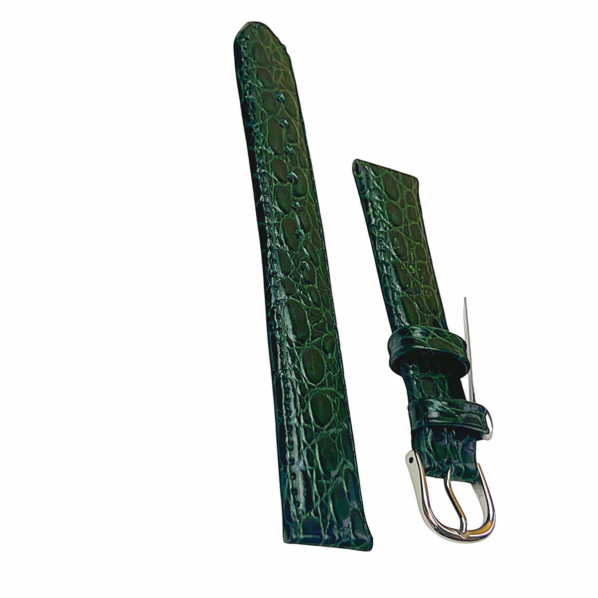 Croco-Muster Lederarmband in Grün mit 18 mm Silberton-Betitel - Image 3