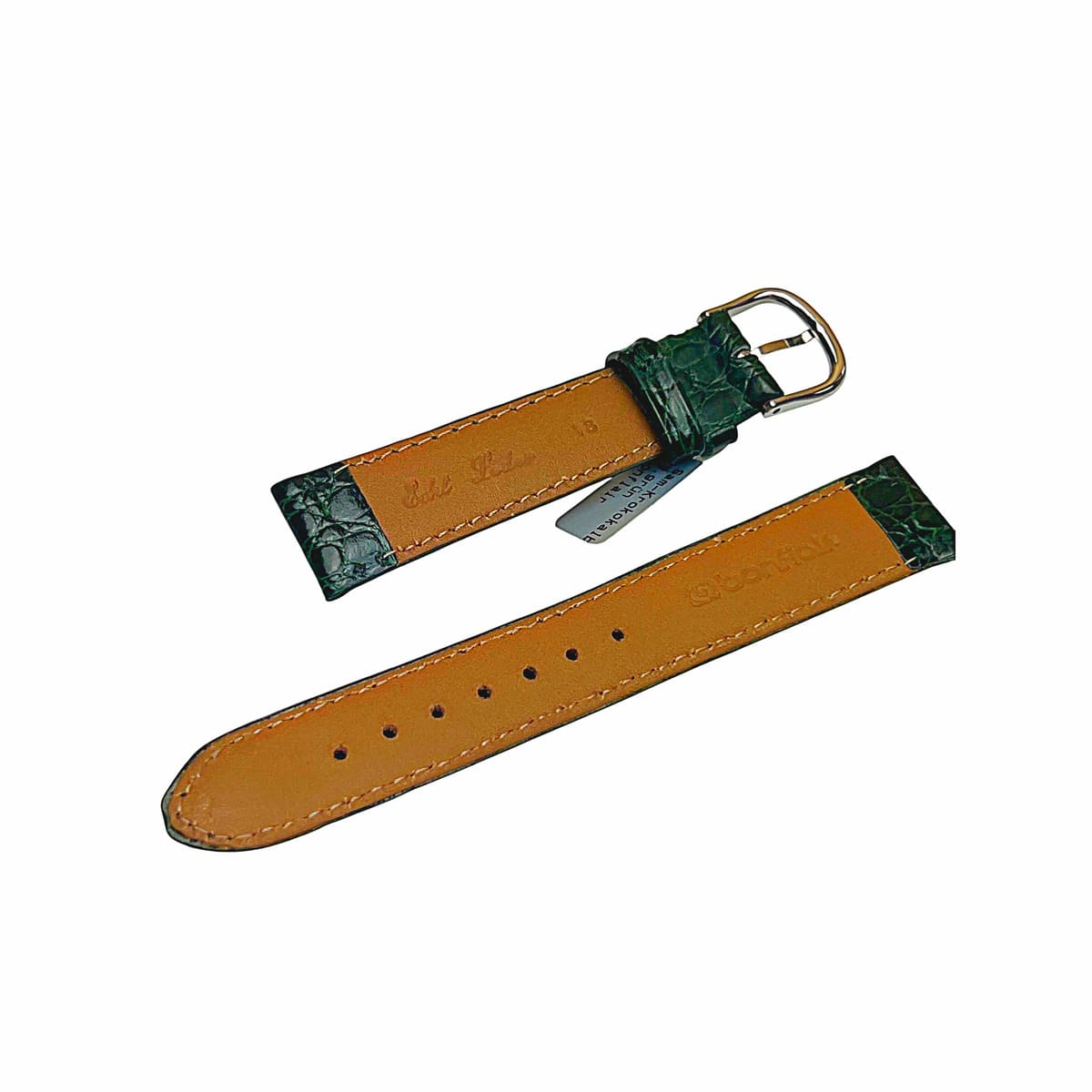 Croco-Muster Lederarmband in Grün mit 18 mm Silberton-Betitel - Image 7