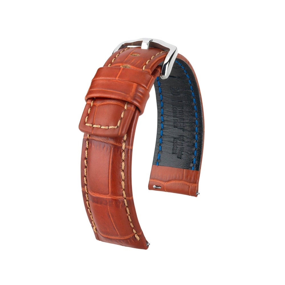 Hirsch Grand Duke L Gelbbraunes geprägtes Lederarmband 20 mm 02528070-2-20