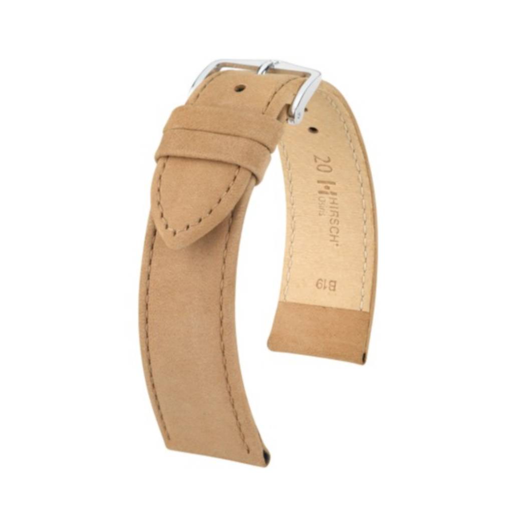Hirsch Osiris Nubuk Beige Kalbledruckriemen 18 mm, Größe M, 03433190-2-18