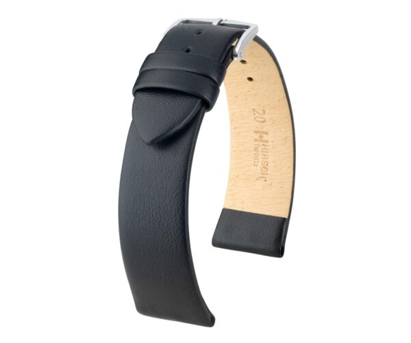 Hirsch Toronto Schwarzes Leder-Uhrenarmband 14mm mit Schnellverschluss L 120/80