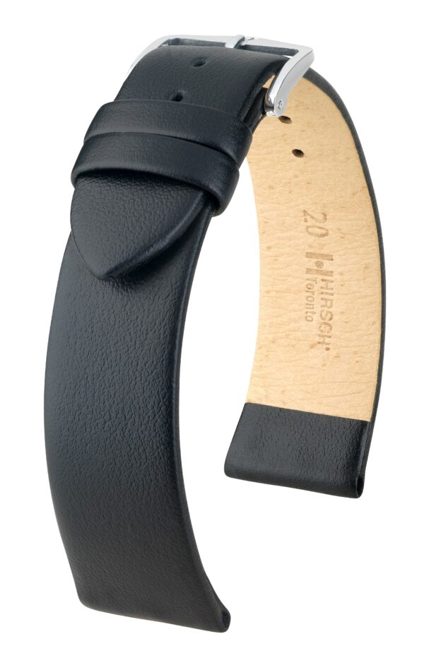 Hirsch Toronto Schwarzes Leder-Uhrenarmband 14mm mit Schnellverschluss L 120/80