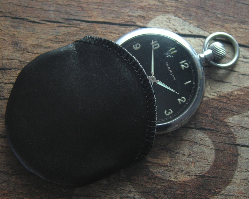 Schwarzes Ledersäckchen für Taschenuhren 50 mm Öffnung 40 mm - Image 2