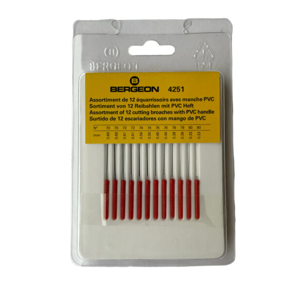 Bergeon 4251 Set von 12 Schneidbroschen mit Griffen 0 33mm - 0 69mm