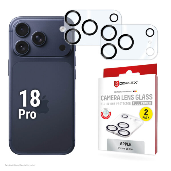 DISPLEX Full Cover Kameraschutzglas für iPhone 18 Pro, 10H, 2er-Pack