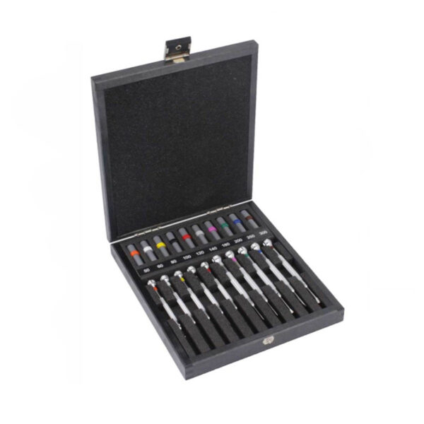 Bergeon 30080-A10 Set von 10 Chrom-Schraubdrehers in Box mit Ersatzblättern
