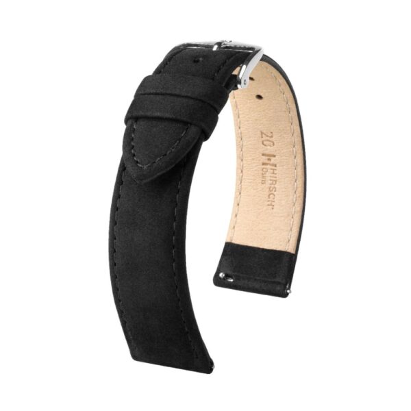 Hirsch Osiris Nubuk Schwarz Kalblederriemen 20 mm Größe L 03433050-2-20